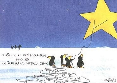 Fröhliche Weihnachten und ein glückliches neues Jahr (Pinguine mit Sterndrachen)