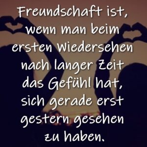 Freundschaft ist, wenn man beim ersten Wiedersehen nach langer Zeit das Gefühl hat, sich gerade erst gestern gesehen zu haben.