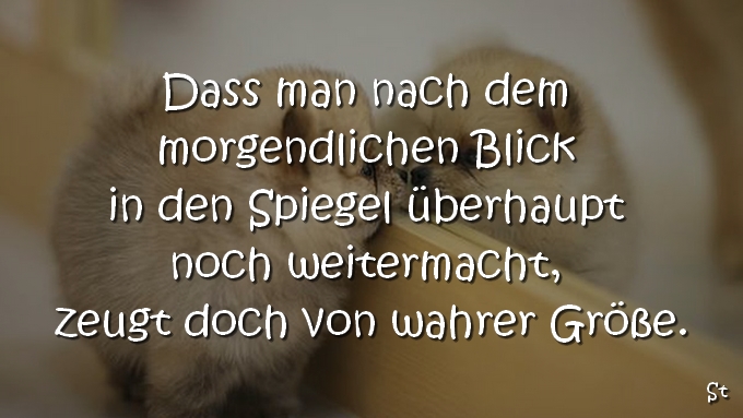 Dass man nach dem morgendlichen Blick in den Spiegel überhaupt noch weitermacht, zeugt doch von wahrer Größe.