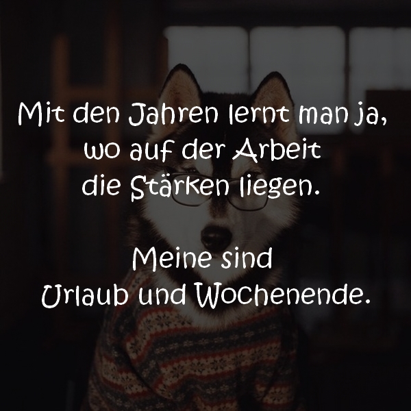 Mit den Jahren lernt man ja, wo auf der Arbeit die Stärken liegen. Meine sind Urlaub und Wochenende.