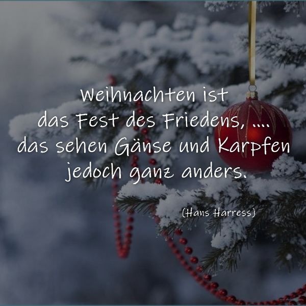 Weihnachten ist das Fest des Friedens, ....Â das sehen GÃ¤nse und Karpfen jedoch ganz anders.  (Hans Harress)