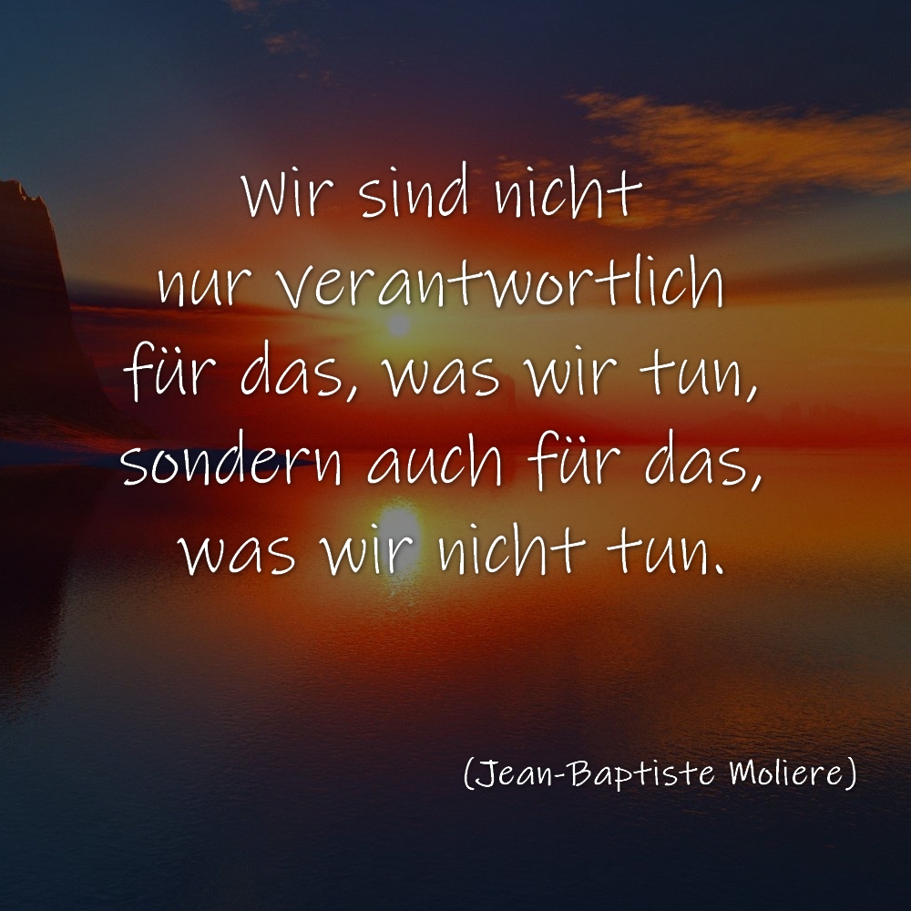 Zitate - Wir sind nicht nur verantwortlich für das, was wir tun, sondern auch für das, was wir nicht tun Zitat Jean-Baptiste Moliere.