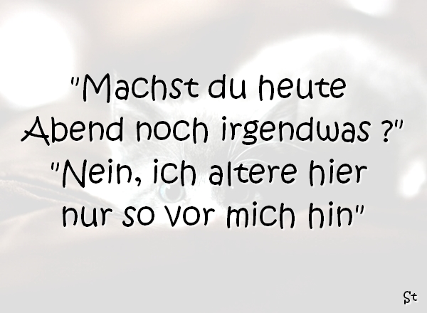 „Machst du heute Abend noch irgendwas ?“
„Nein, ich altere hier nur so vor mich hin