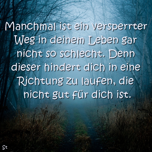 Manchmal ist ein versperrter Weg in deinem Leben gar nicht so schlecht. Denn dieser hindert dich in eine Richtung zu laufen, die nicht gut für dich ist.