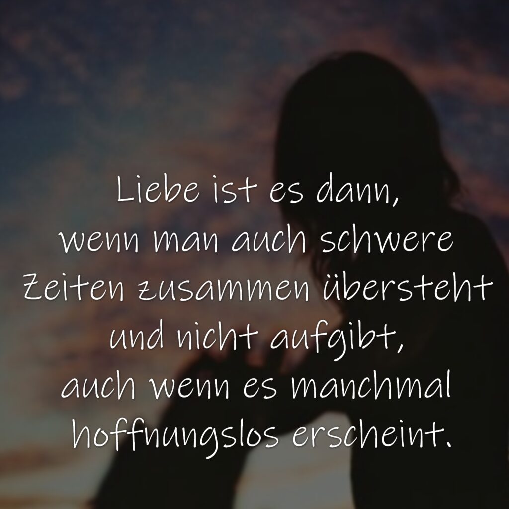 Liebe ist es dann, wenn man auch schwere Zeiten zusammen übersteht und nicht aufgibt, auch wenn es manchmal hoffnungslos erscheint.