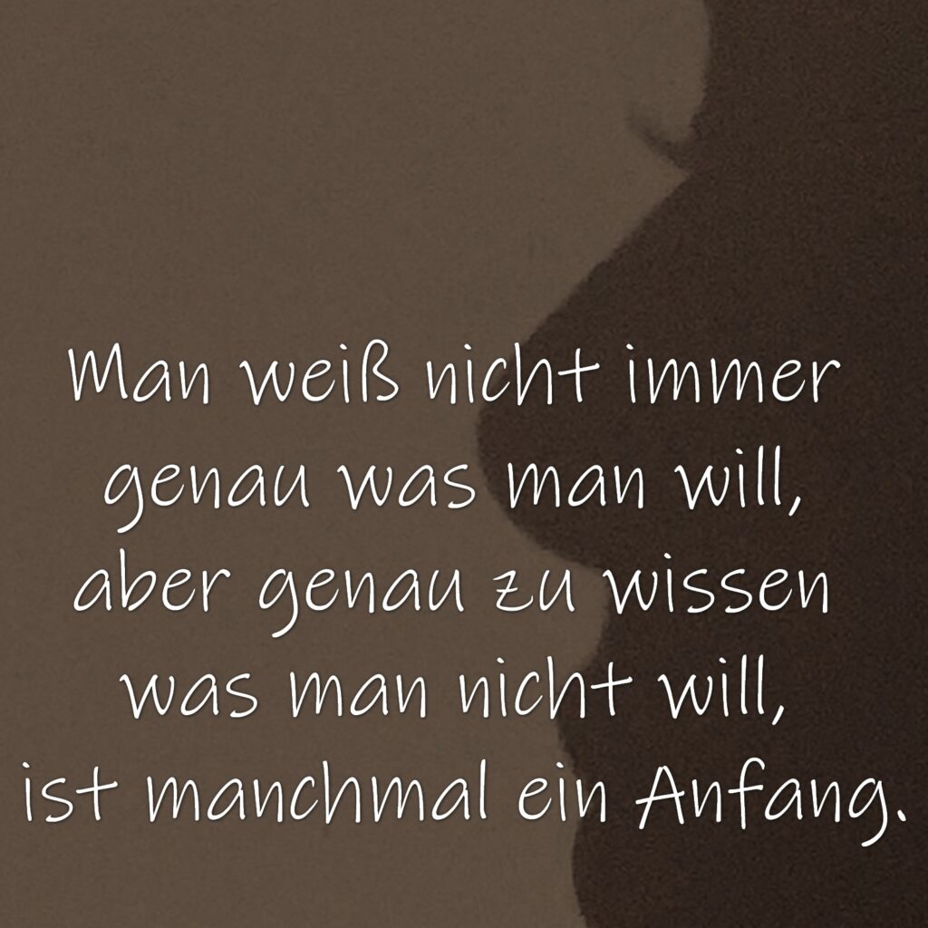 Man weiß nicht immer genau was man will, aber genau zu wissen was man nicht will, ist manchmal ein Anfang.