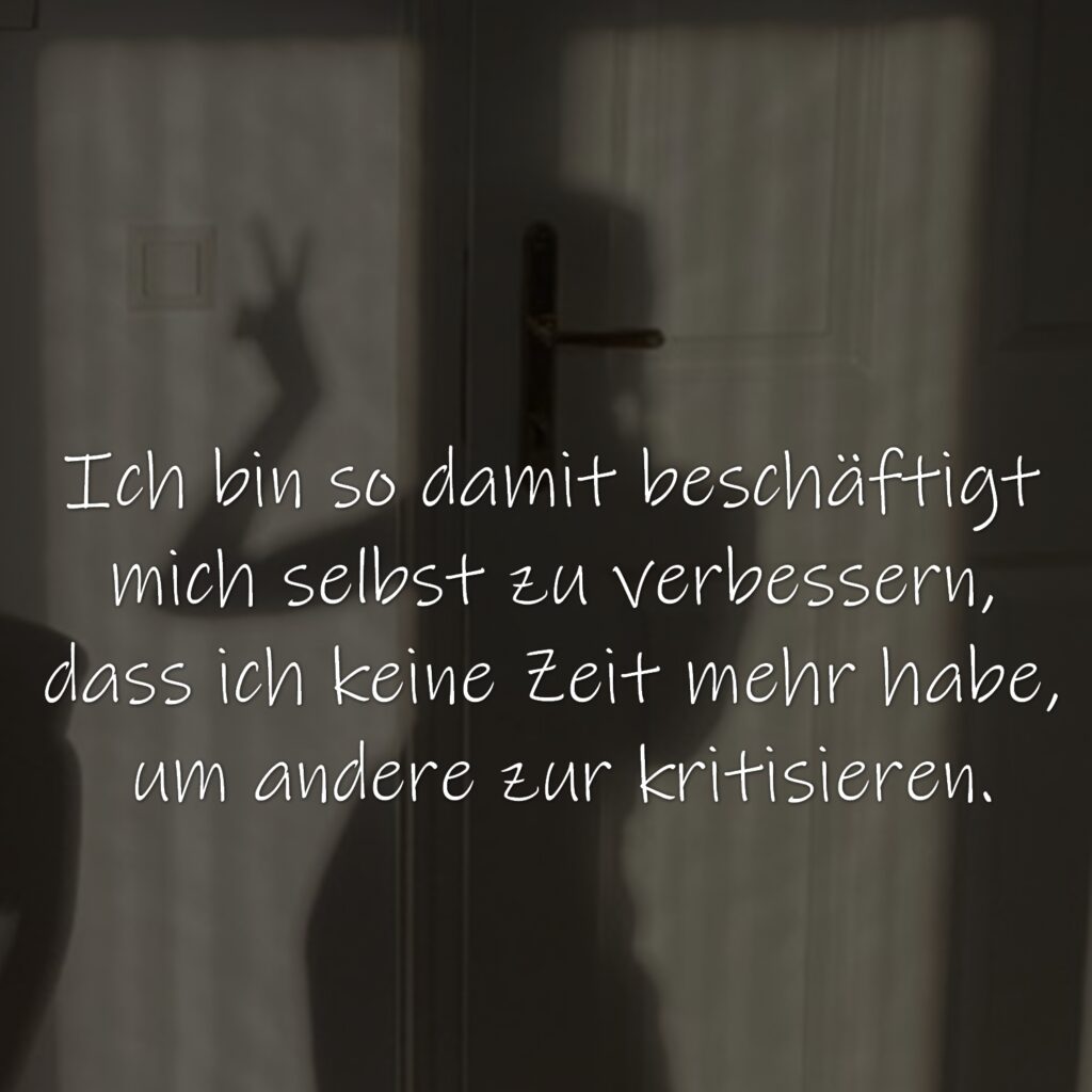 Ich bin so damit beschäftigt mich selbst zu verbessern, dass ich keine Zeit mehr habe, um andere zur kritisieren.