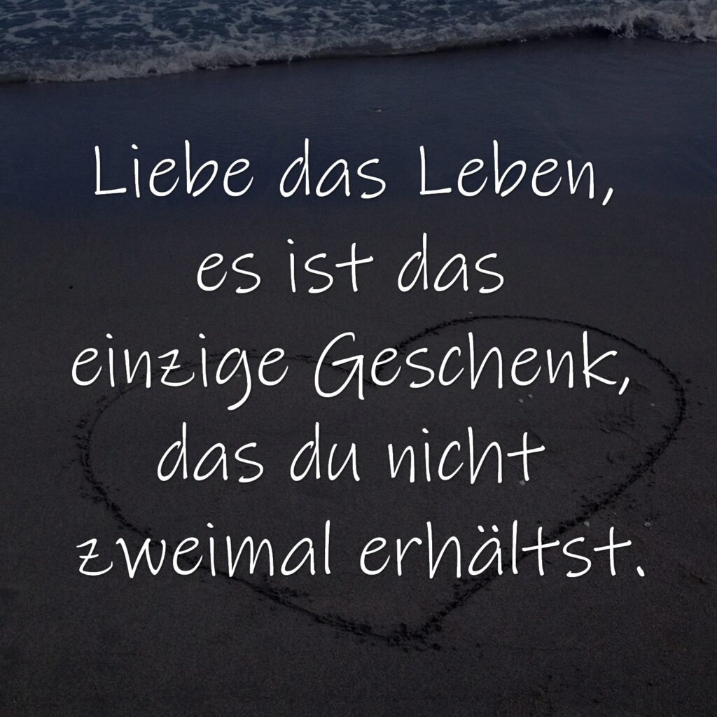 Liebe das Leben, es ist das einzige Geschenk, das du nicht zweimal erhältst.
