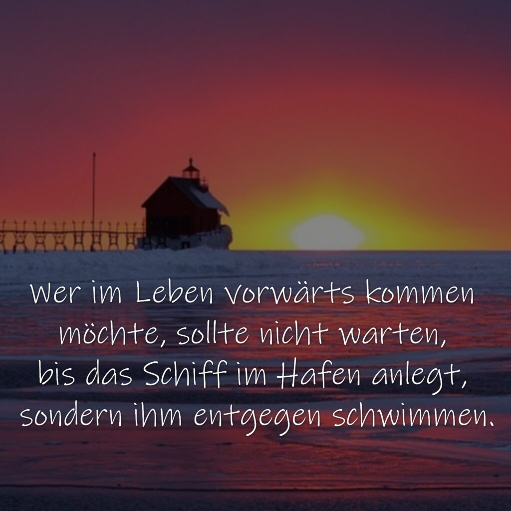 Wer im Leben vorwärts kommen möchte, sollte nicht warten, bis das Schiff im Hafen anlegt , sondern ihm entgegen schwimmen.