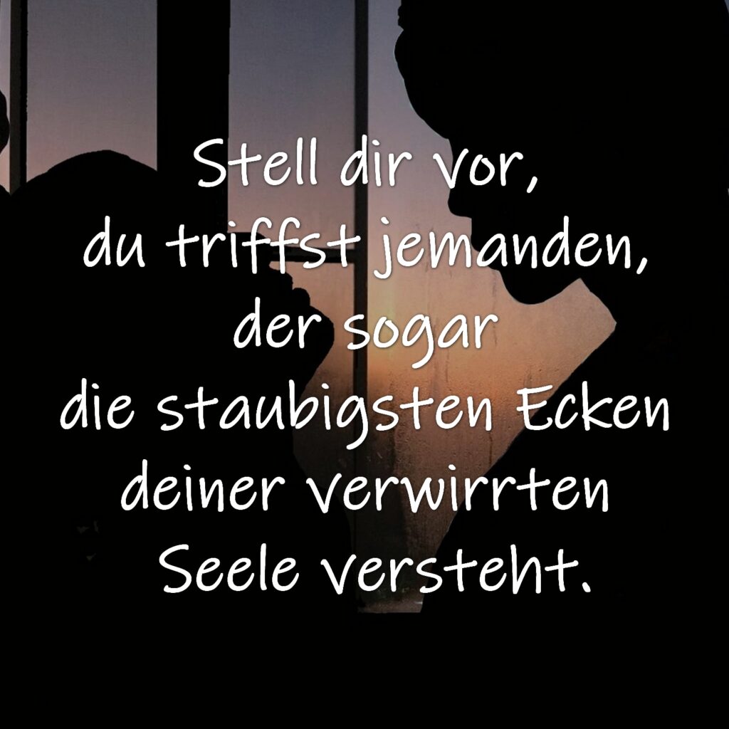 Stell dir vor, du triffst jemanden, der sogar die staubigsten Ecken deiner verwirrten Seele versteht.